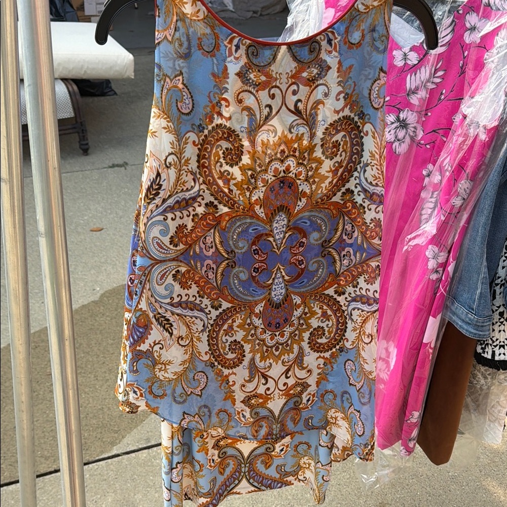Analili Blue and Brown Paisley Sleeveless Dress